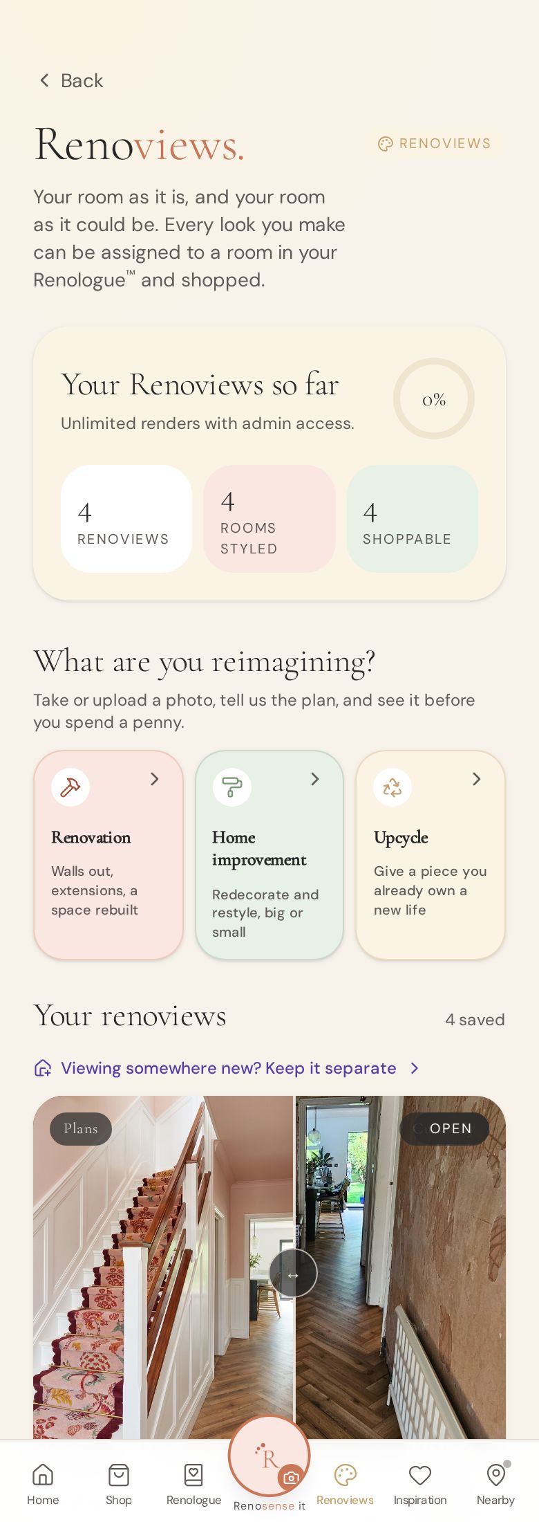 Renoviews screen for reimagining a room
